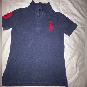 Like new boys Ralph Lauren Big pony polo shirt size 6. Ash Navy/Pewter with Red.